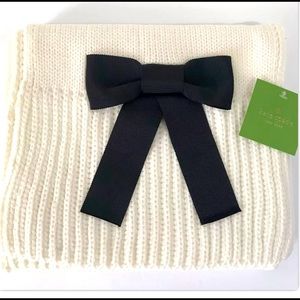 Kate Spade Bow Muffler Scarf Grosgrain Cream Black